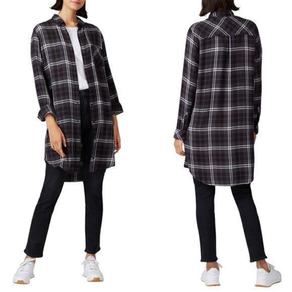 Rails Bianca Plaid Shirtdress in Onyx Slate White size XS